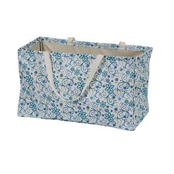 Household Essentials Krush Container All-Purpose Utility Tote, Water-Resistant Vinyl Lining, Blue Floral Pattern