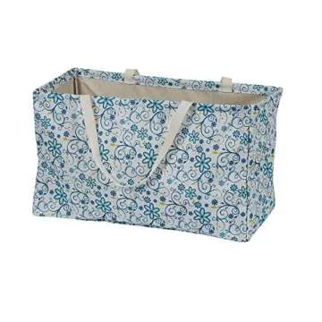 Household Essentials Krush Container All-Purpose Utility Tote, Water-Resistant Vinyl Lining, Blue Floral Pattern
