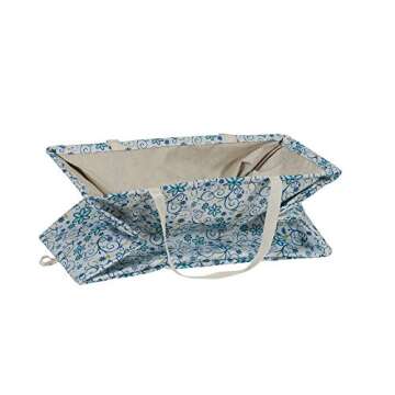 Household Essentials Krush Container All-Purpose Utility Tote, Water-Resistant Vinyl Lining, Blue Floral Pattern