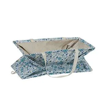 Household Essentials Krush Container All-Purpose Utility Tote, Water-Resistant Vinyl Lining, Blue Floral Pattern