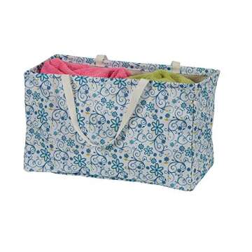Household Essentials Krush Container All-Purpose Utility Tote, Water-Resistant Vinyl Lining, Blue Floral Pattern