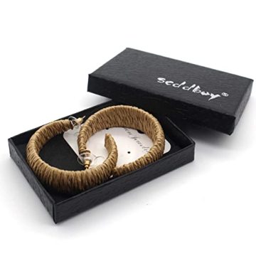 Scddboy Raffia Earrings for Women,Bohemian Beach Earrings Handmade Braid Geometric Drop Dangle Earrings