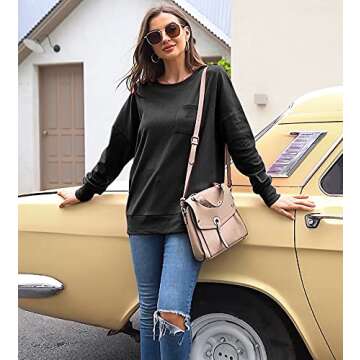 OFEEFAN Women's Sweatshirts Crewneck Long Sleeve Black Sweaters Lightweight Winter Clothes S