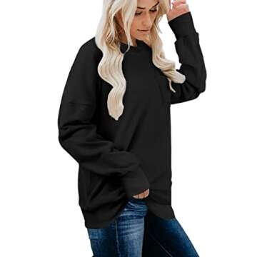 OFEEFAN Women's Sweatshirts Crewneck Long Sleeve Black Sweaters Lightweight Winter Clothes S