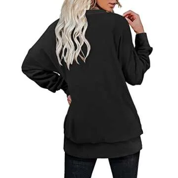 OFEEFAN Women's Sweatshirts Crewneck Long Sleeve Black Sweaters Lightweight Winter Clothes S