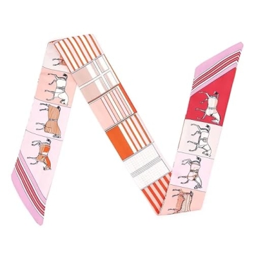 Stylish Horse Equestrian Skinny Scarf - Silk-like Ribbon Neckerchief for Handbags, Gifts & More
