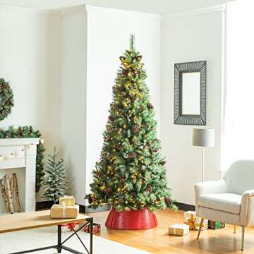 Glitzhome Hammered Metal Christmas Tree Collar Decorations, 26" D, Red