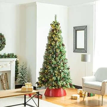 Glitzhome Hammered Metal Christmas Tree Collar Decorations, 26" D, Red