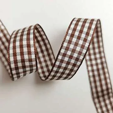 Micomon Brown and White Gingham Ribbon Brown Gingham Ribbon 25 Yards Each Roll 100% Polyester (5/8", Brown)