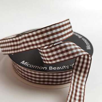 Micomon Brown and White Gingham Ribbon Brown Gingham Ribbon 25 Yards Each Roll 100% Polyester (5/8", Brown)