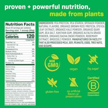 Vega Protein and Greens Protein Powder, Vanilla - 20g Plant Based Protein Plus Veggies, Vegan, Non G...