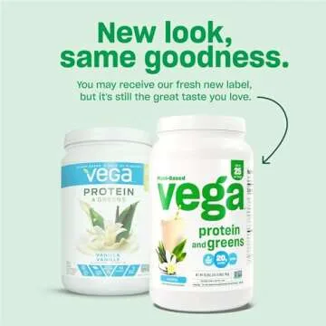 Vega Protein and Greens Protein Powder, Vanilla - 20g Plant Based Protein Plus Veggies, Vegan, Non GMO, Pea Protein for Women and Men, 21.7 Ounce (Packaging May Vary)