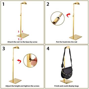 JUXYES Pack of 2 Handbags Display Stand Rack, Height Adjustable Handbags Display Stand Single Side Retail Countertop Bags Display Stand For Handbags Wallet Tote Bag Shoulder Bag Handle Satchel Purse