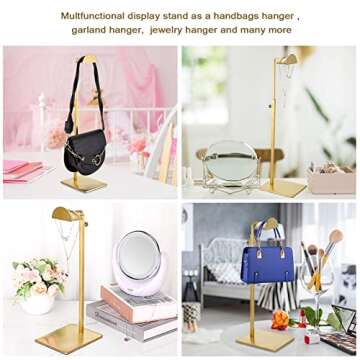 JUXYES Pack of 2 Handbags Display Stand Rack, Height Adjustable Handbags Display Stand Single Side Retail Countertop Bags Display Stand For Handbags Wallet Tote Bag Shoulder Bag Handle Satchel Purse