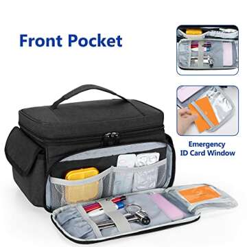 CURMIO Medicine Storage Bag Empty, Lockable Pill Bottle Organizer with Portable Zippered Pouches for First Aid Kits, Medicine Box for Home and Travel, Black (Patent Pending)