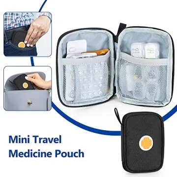 CURMIO Medicine Storage Bag Empty, Lockable Pill Bottle Organizer with Portable Zippered Pouches for First Aid Kits, Medicine Box for Home and Travel, Black (Patent Pending)