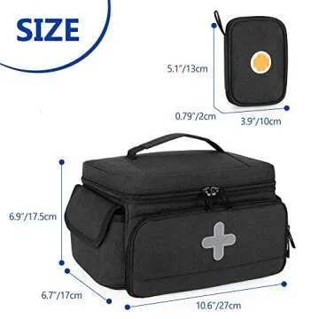 CURMIO Medicine Storage Bag Empty, Lockable Pill Bottle Organizer with Portable Zippered Pouches for First Aid Kits, Medicine Box for Home and Travel, Black (Patent Pending)