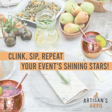 Artisan's Anvil Moscow Mule Mugs Set of 2 + Copper Straws Two Solid 16 Oz Copper Mugs Gift Set – 100% Pure Hammered Copper Barrel Mugs – Handmade Unlined Copper Cups