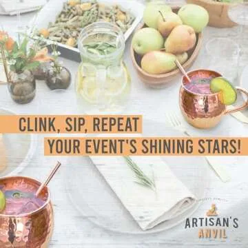 Artisan's Anvil Moscow Mule Mugs Set of 2 + Copper Straws Two Solid 16 Oz Copper Mugs Gift Set – 100% Pure Hammered Copper Barrel Mugs – Handmade Unlined Copper Cups