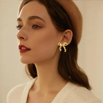 Stylish Gold Bow Earrings for Women by TONLUYAX