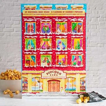 Popcorn Shed Gourmet Popcorn Christmas Advent Calendar 2024, 24 Days of Popcorn - 6 Luxury Flavors, All Natural and Vegetarian Foodie Gift, Non-Chocolate Advent Calendar, British Candy