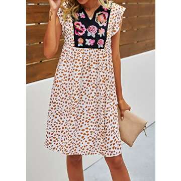 kirundo Womens 2021 Summer Leopard Mini Dress V Neck Bohemia Swing Dress Sleeveless Flowy Loose Badydoll Dress Khaki Medium