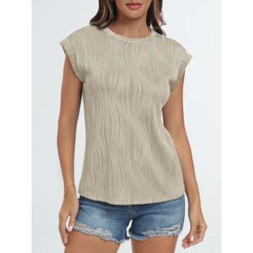 LILLUSORY Women's Short Sleeve Dressy Tops Crewneck Textured Tops Cute Summer Tops 2024 Basic T-Shirts Work Blouses Apricot L