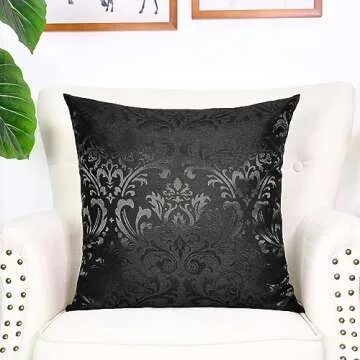 CaliTime Pack of 2 Throw Pillow Covers Cases for Couch Sofa Home Decoration Vintage Damask Floral Shining & Dull Contrast 18 X 18 Inches Black