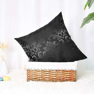 CaliTime Pack of 2 Throw Pillow Covers Cases for Couch Sofa Home Decoration Vintage Damask Floral Shining & Dull Contrast 18 X 18 Inches Black
