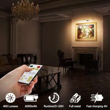 Picture Light Remote 16'' ,Battery Operated Painting Light Wireless Light for Wall Art with 3 Light colors,Full Metal 400LM, Didspaly Accent Light for Gallery Artwork Portrait Frame Dartboard
