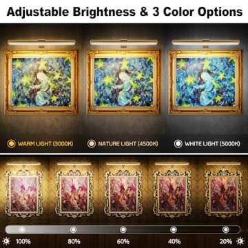 Picture Light Remote 16'' ,Battery Operated Painting Light Wireless Light for Wall Art with 3 Light colors,Full Metal 400LM, Didspaly Accent Light for Gallery Artwork Portrait Frame Dartboard