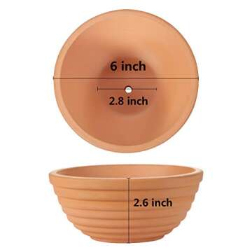 ZOUTOG Terracotta Pots, 6 inches Shallow Bowls with Drainage Holes, Small Clay Pots for Plants, Pack of 6