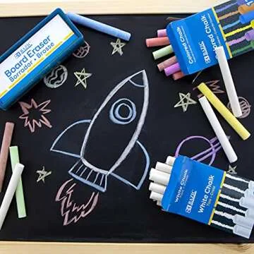 BAZIC Colored (12 Pcs) + White (12 Pcs) Chalk + Premium Chalkboard Eraser Bundle, Non-Toxic Kids Art...