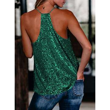 miduo Womens Tank Tops Spring Loose Fit Fashion Sequin V Neck Racerback Sparkle Tanks Tops Sequin Camisole Shirts Tops Christmas Green S