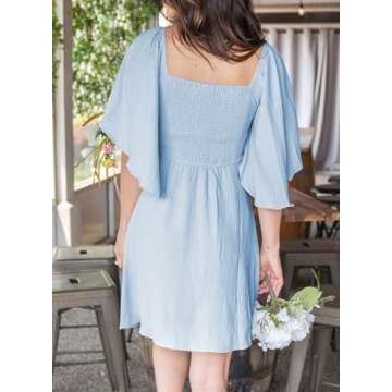 Dokotoo Cute Summer Dresses for Women 2024 Fashion Spring Outfits Wedding Guest Dresses for Women Sexy V-Neck Drawstring Cap Sleeve Elegant Solid Color Mini Dress Blue