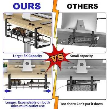 Under Desk Cable Management Tray, 15.7'' No Drill Steel Desk Cable Organizers, Wire Management Tray ...