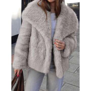 Cicy Bell Womens Faux Fur Coat Winter Shaggy Casual Oversized Lapel Jackets Warm Fuzzy Outerwear