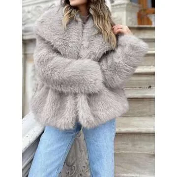 Cicy Bell Womens Faux Fur Coat Winter Shaggy Casual Oversized Lapel Jackets Warm Fuzzy Outerwear