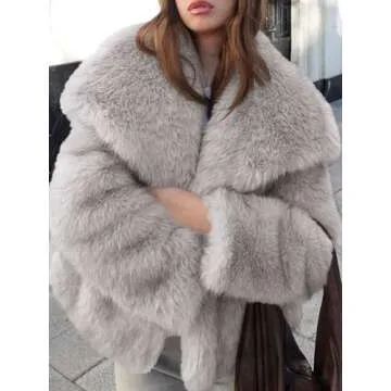 Cicy Bell Womens Faux Fur Coat Winter Shaggy Casual Oversized Lapel Jackets Warm Fuzzy Outerwear