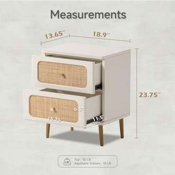 LONYKE Wicker Rattan Nightstand, 2-Drawer End Table White Finish Side Table for Small Spaces, Modern...