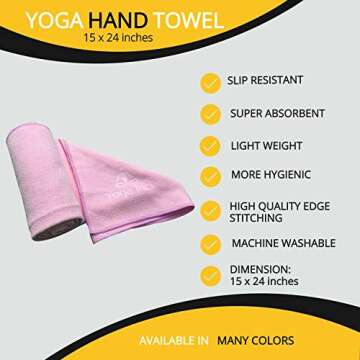 Yoga Hand Towel - Sweat Absorbent - Super Soft Microfiber Towels - for Yoga, Workout, Gym, Travel (Pink, 1 Hand Towel 24"x15")