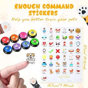 8 Colors Dog Buttons for Communication Dog Talking Button Set Voice Recording Button Dog Training Buzzer with 215 Pcs Stickers 30 Seconds Recordable Pet Funny Gift for Cat Pet Dog Training Button