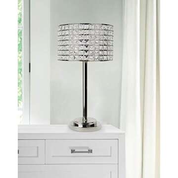 Grandview Gallery 25.75" Polished Nickel Modern Glam Table Lamp with Faceted Genuine Crystal Beaded ...