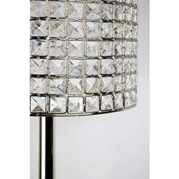 Grandview Gallery 25.75" Polished Nickel Modern Glam Table Lamp with Faceted Genuine Crystal Beaded Metal Drum Shade and Tiered Round Base - Bling Lighting for The Bedroom, Living Room, and Office
