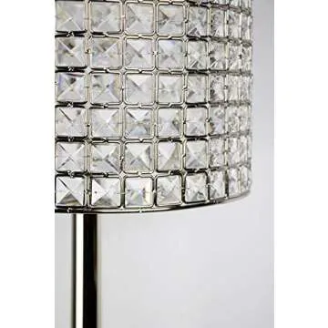 Grandview Gallery 25.75" Polished Nickel Modern Glam Table Lamp with Faceted Genuine Crystal Beaded Metal Drum Shade and Tiered Round Base - Bling Lighting for The Bedroom, Living Room, and Office