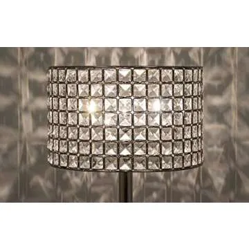 Grandview Gallery 25.75" Polished Nickel Modern Glam Table Lamp with Faceted Genuine Crystal Beaded Metal Drum Shade and Tiered Round Base - Bling Lighting for The Bedroom, Living Room, and Office