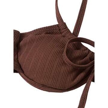 SheIn Women's 2 Piece Swimsuit Tie Underwire Bra and Panty Bikini Set Beach Wear Coffee Brown Medium
