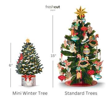 Freshcut Paper Pop Up Cards, Merry Mini Tree, 7 inch Mini Sized Paper Christmas Tree 3D Popup Greeti...