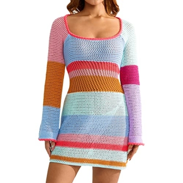 Stunning Fabumily Women's Crochet Knit Mini Dress