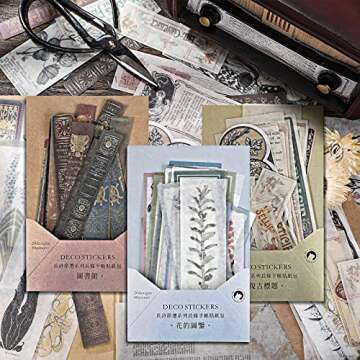 120 Pieces Vintage Scrapbook Washi Stickers Antique Decorative Planner Journal Sticker Decals Retro ...